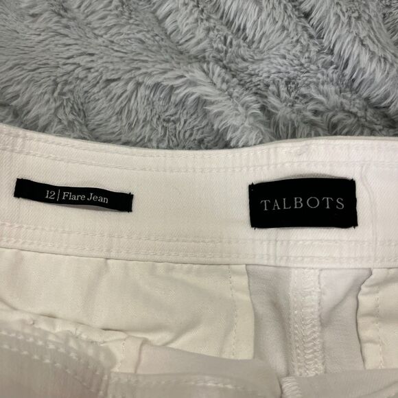 Talbots Jeans Women 12 White Modern Flare Leg Stretch Denim High Rise Retro Boho - Picture 3 of 8